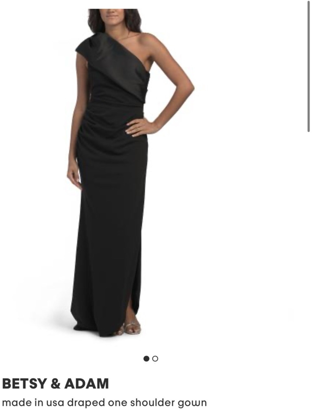 Betsy & Adam Black One-Shoulder Ruched Evening Gown